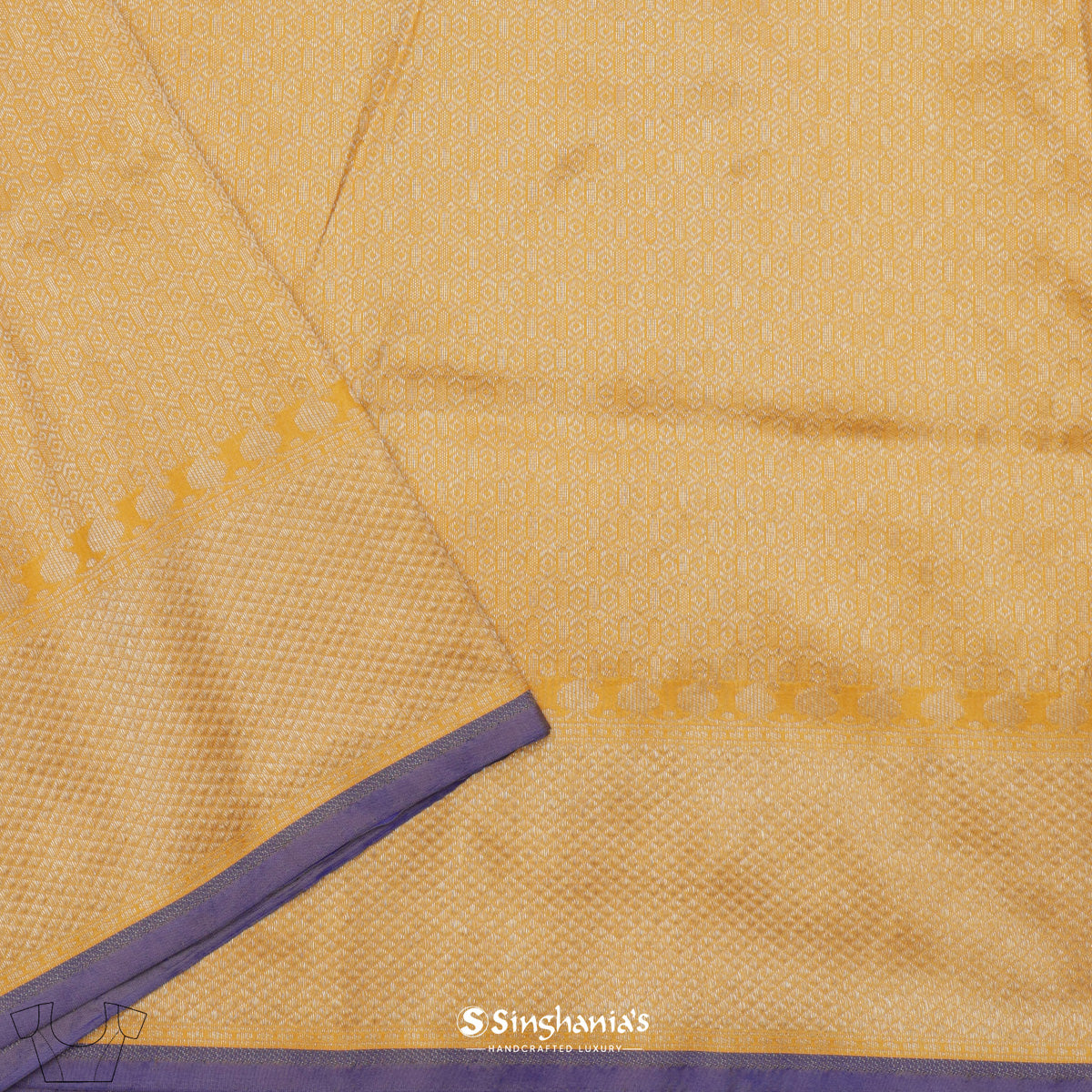 Amber Yellow Banarasi Silk Saree With Floral Buttas Weaving