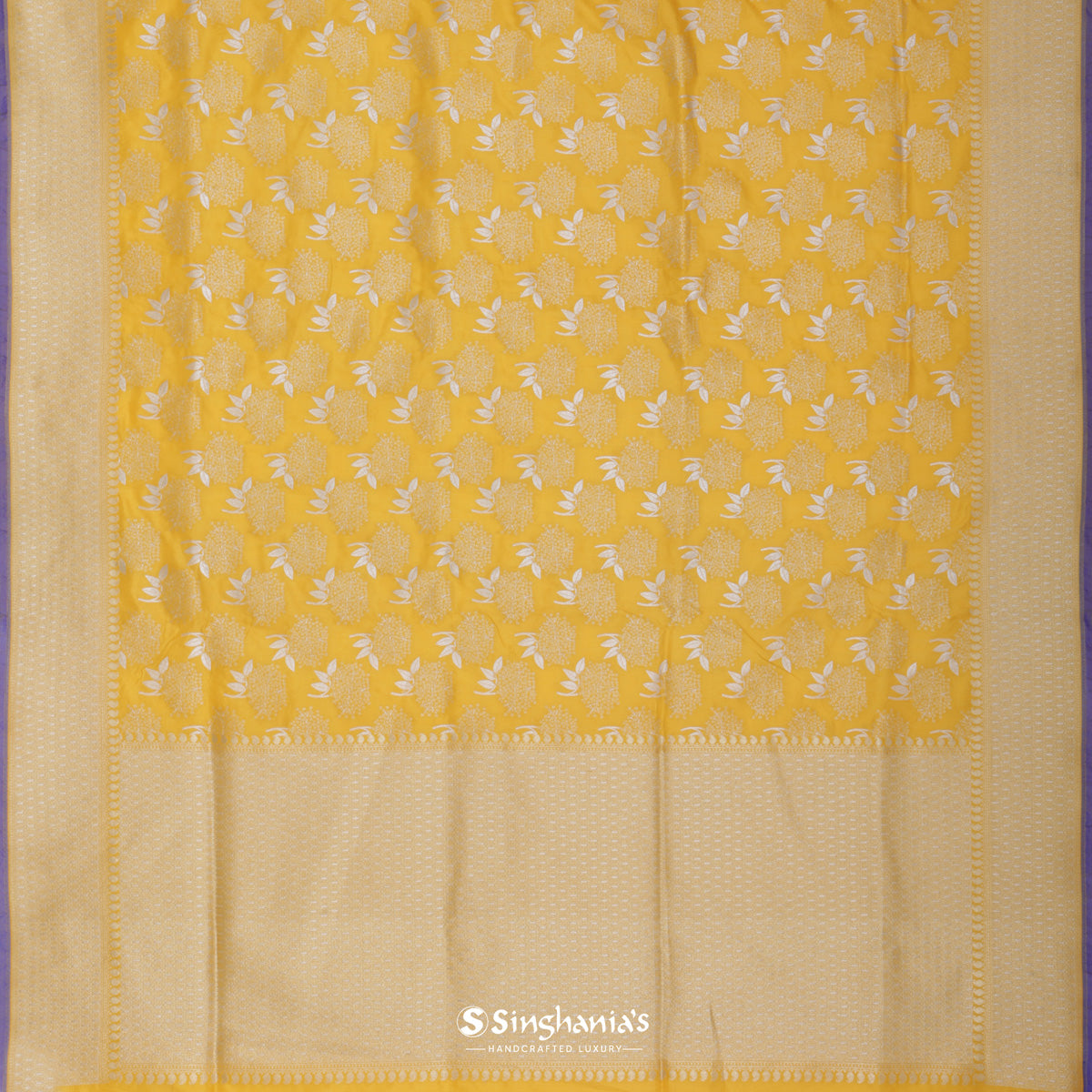 Honey Yellow Banarasi Silk Saree With Floral Buttas Weaving
