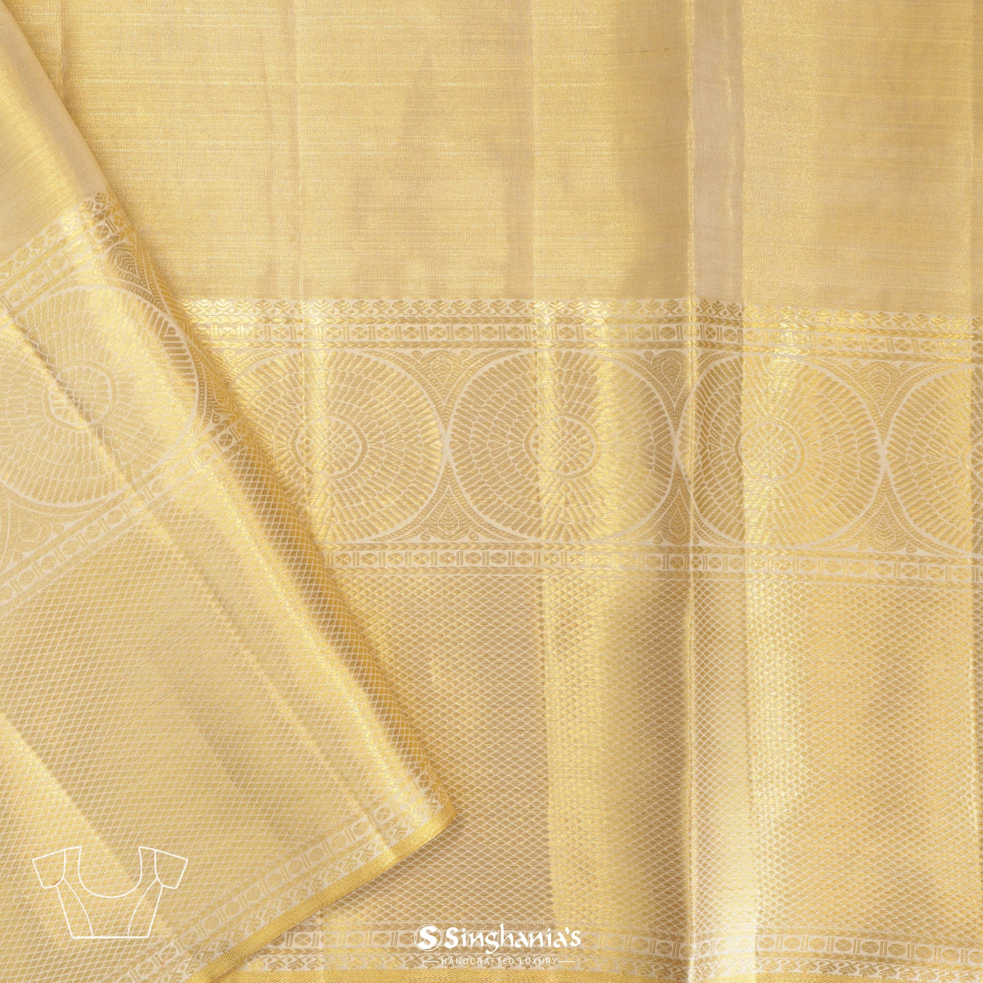 Moccasin Yellow Tissue Kanjivaram Silk Saree With Floral Jaal Design