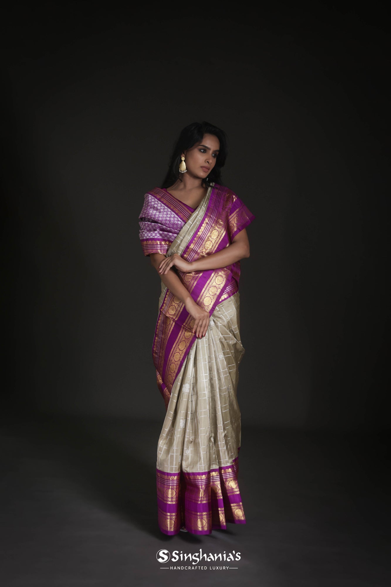 Platinum Grey Venkatgiri Silk Saree