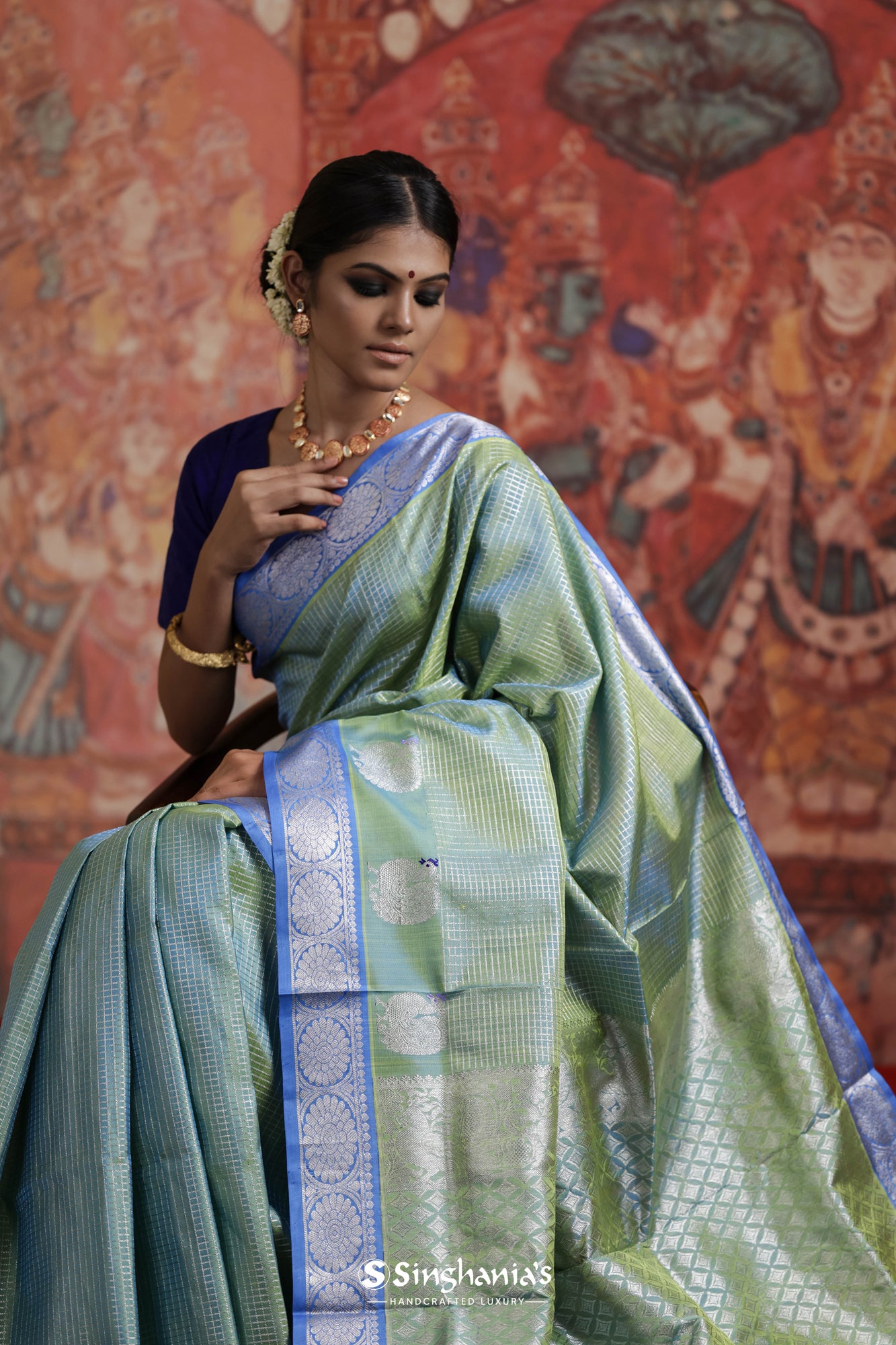 ROYAL BLUE & RAMA DUAL TONE PURE SOFT SEMI SILK SAREE WITH ATTRACTIVE –  Sareeko