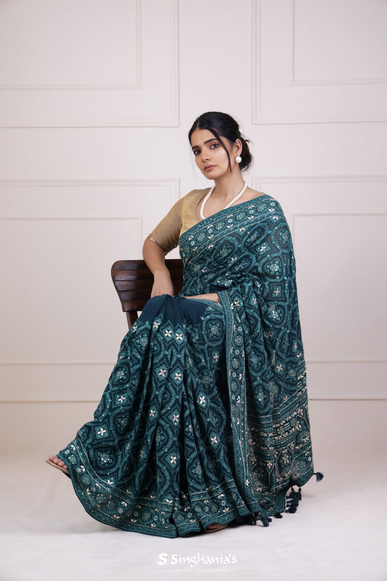 Hand Embroidery Organza Sarees Online In India | Singhania's