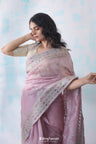 Lavender Blush Organza Saree With Floral Embroidery