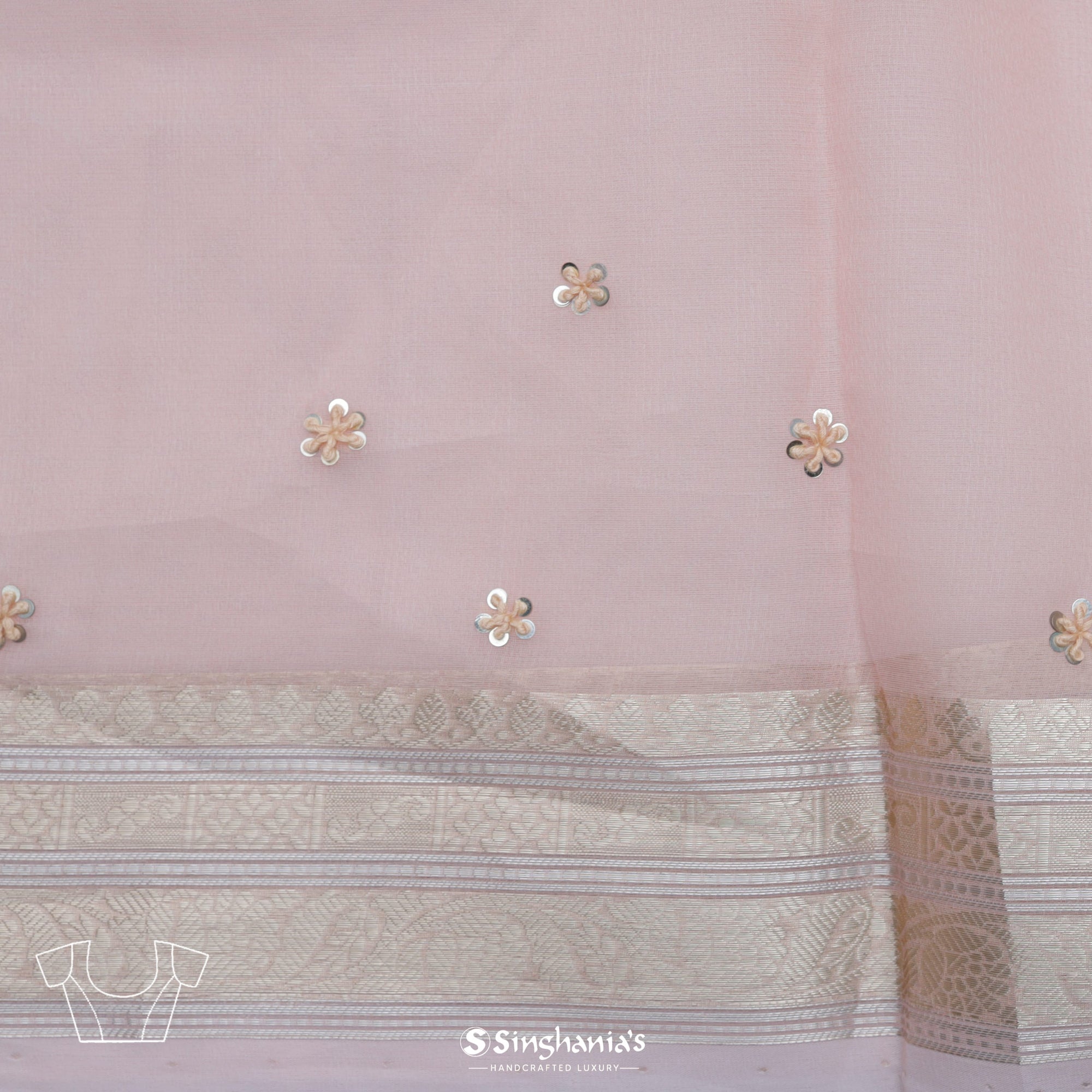 Dust Storm Pink Tissue Saree With Hand Embroidery