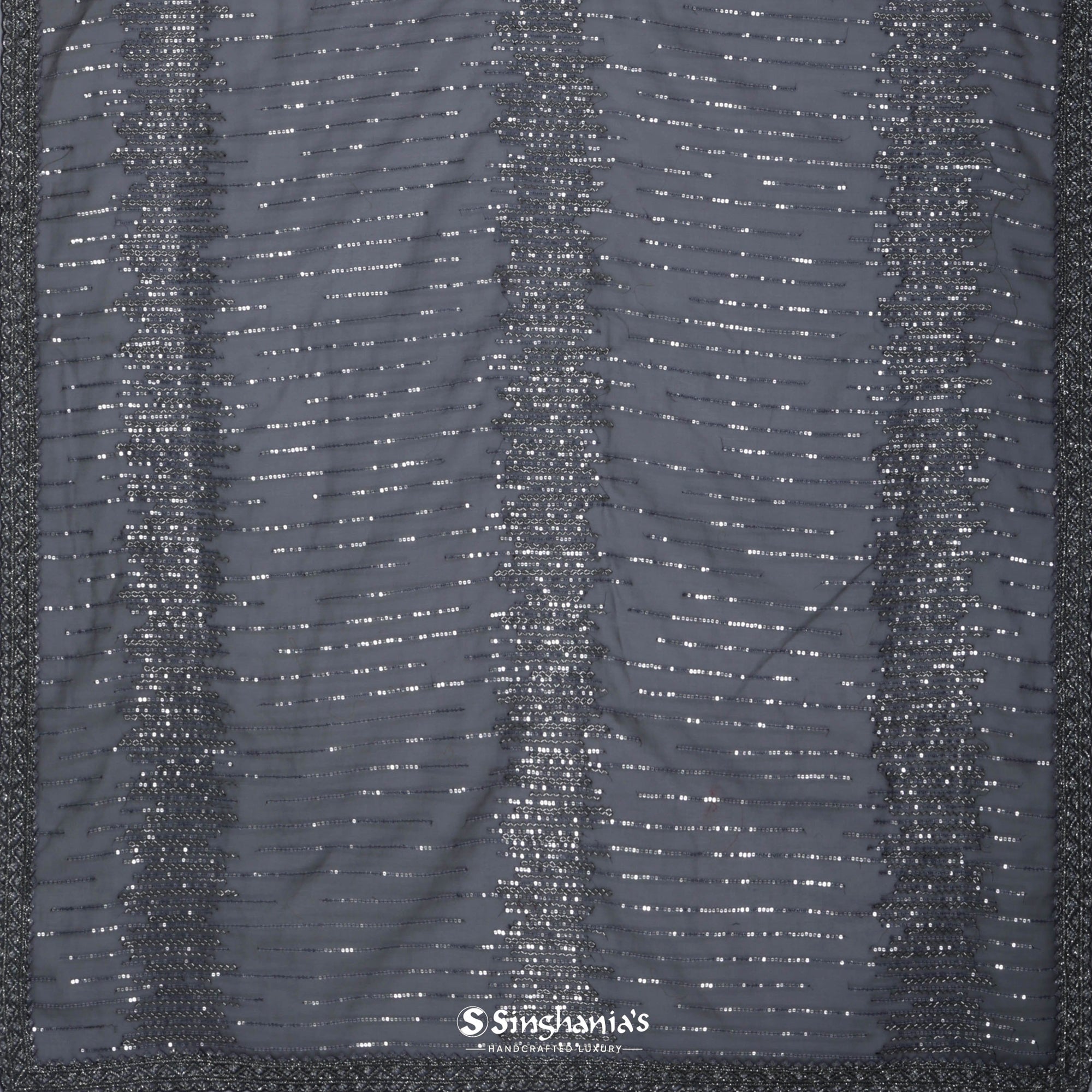 Greyish Black Organza Saree With Hand Embroidery