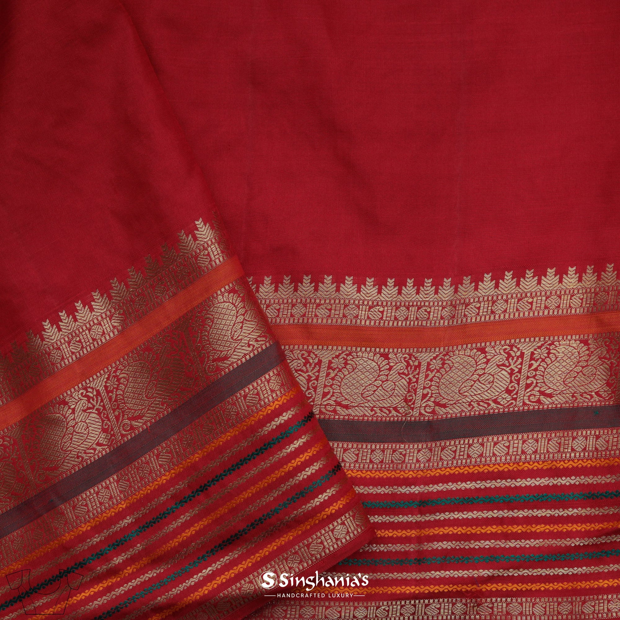 Classic Red Embroidered Kanjivaram Silk Saree