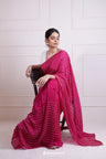 Ruby Pink Organza Saree With Hand Embroidery