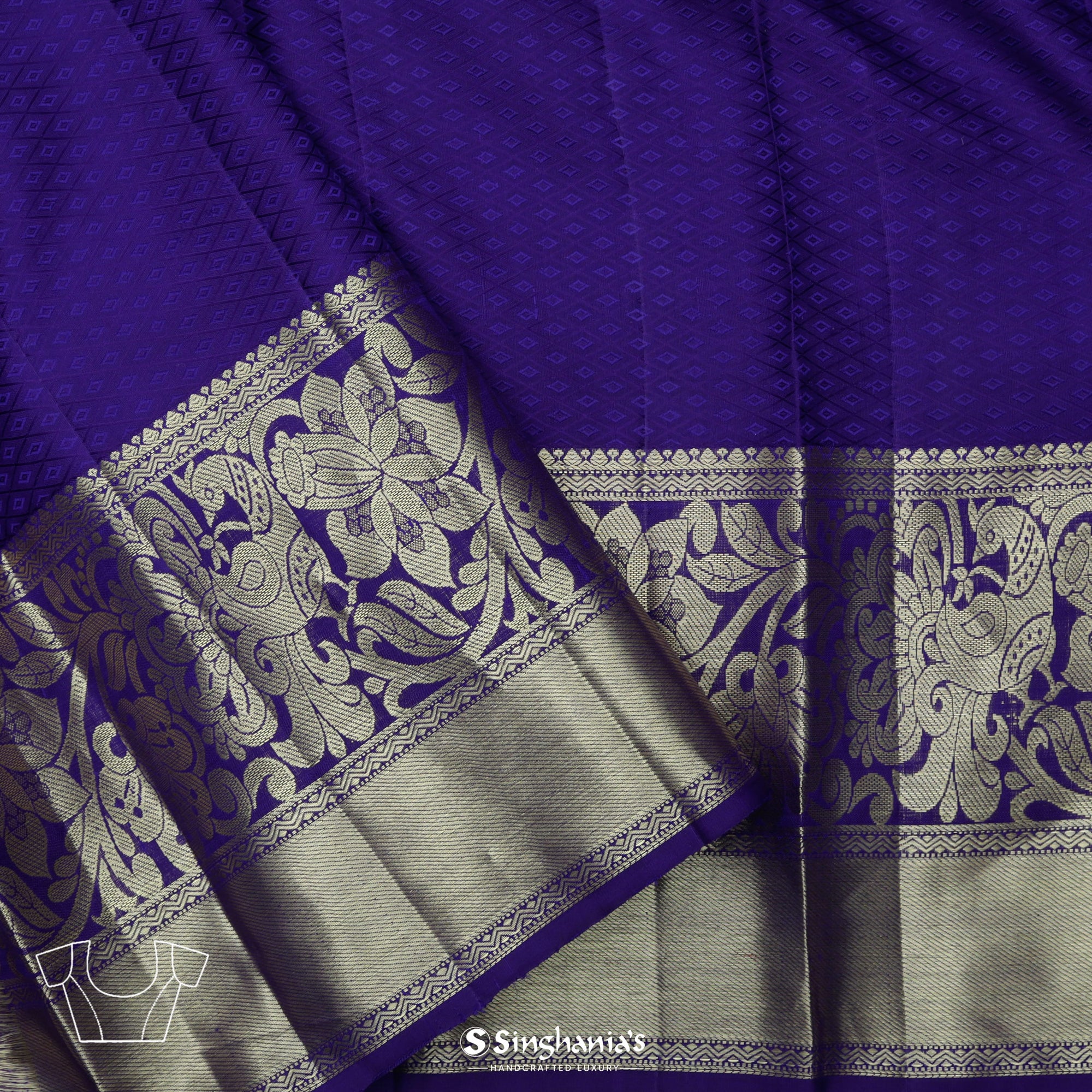 Medium Purple Kanjivaram Silk Saree With Floral Jaal Weaving