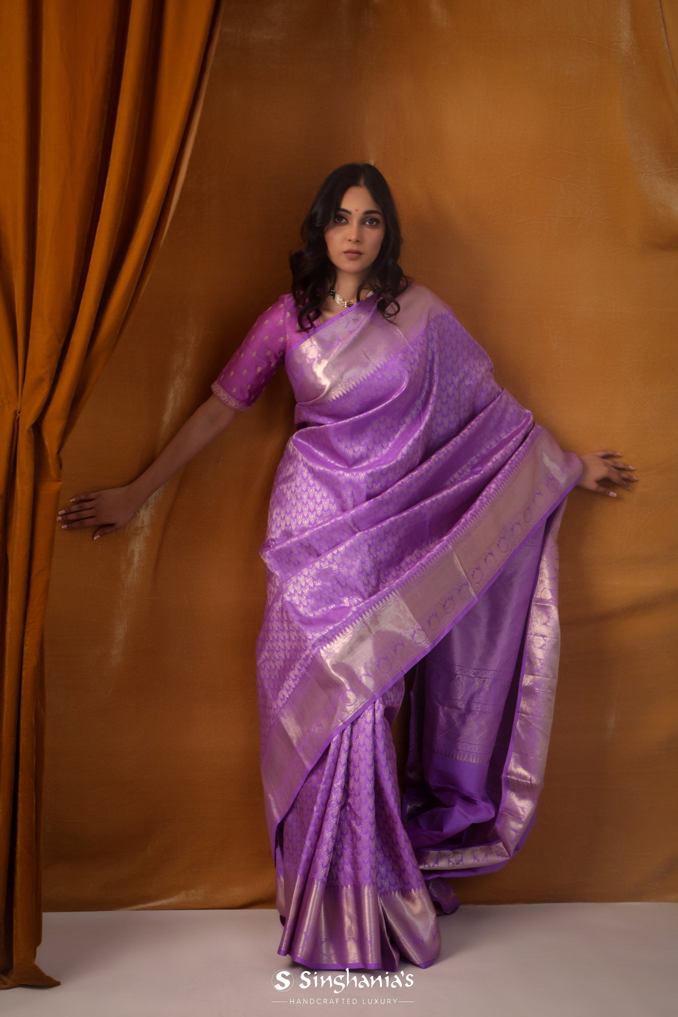 Iris Purple Kanjivaram Silk Saree With Floral Butti Design