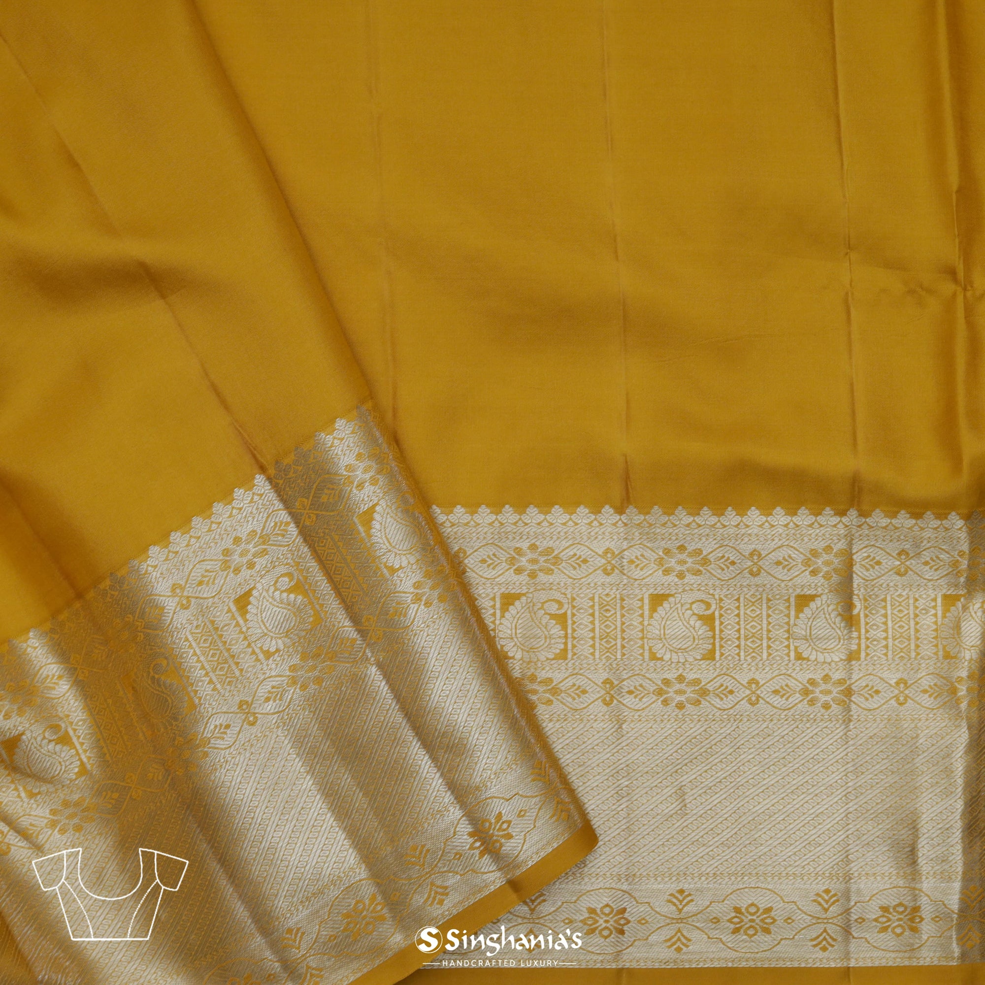 Golden Yellow Kanjivaram Silk Saree With Floral Jaal Weaving