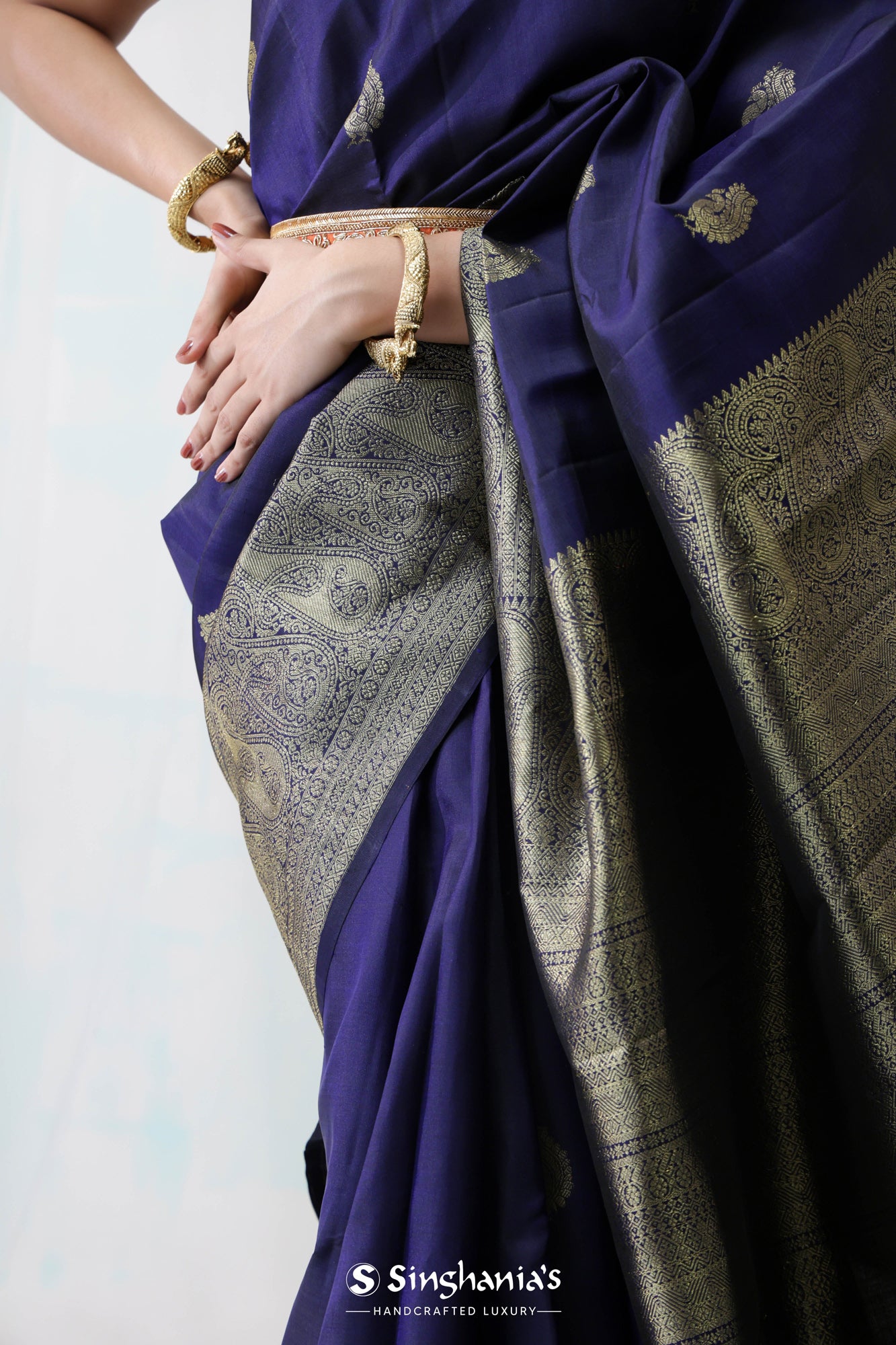 Royal Blue Kanjivaram Silk Saree With Peacock Weaving