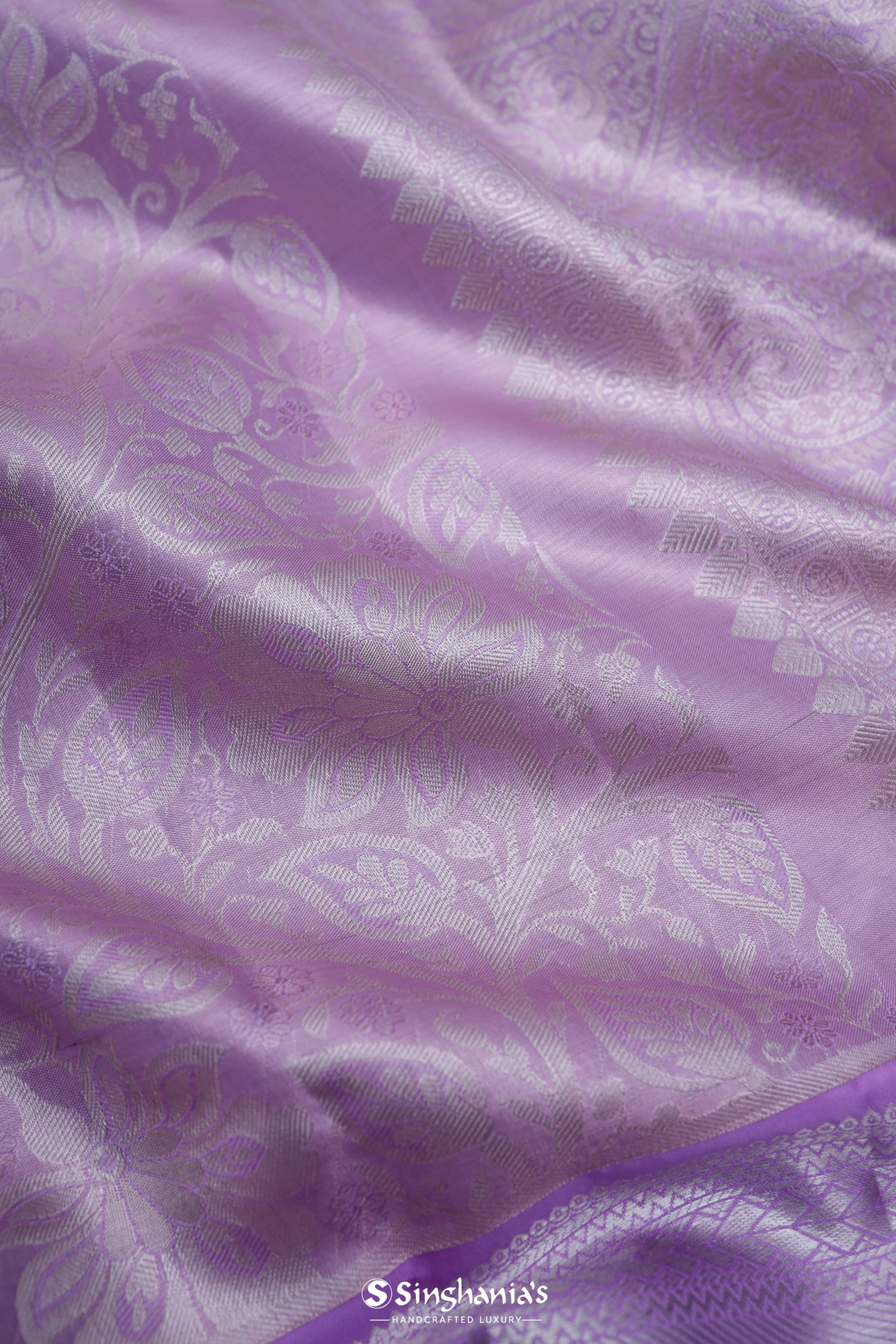 Sunset Purple Kanjivaram Silk Saree With Floral Jaal Weaving