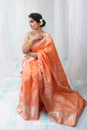 Cantaloupe Orange Kanjivaram Silk Saree With Floral Weaving