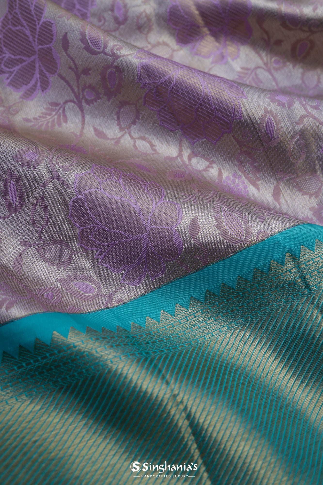 Pale Purple Kanjivaram Silk Saree With Floral Meenakari Weaving