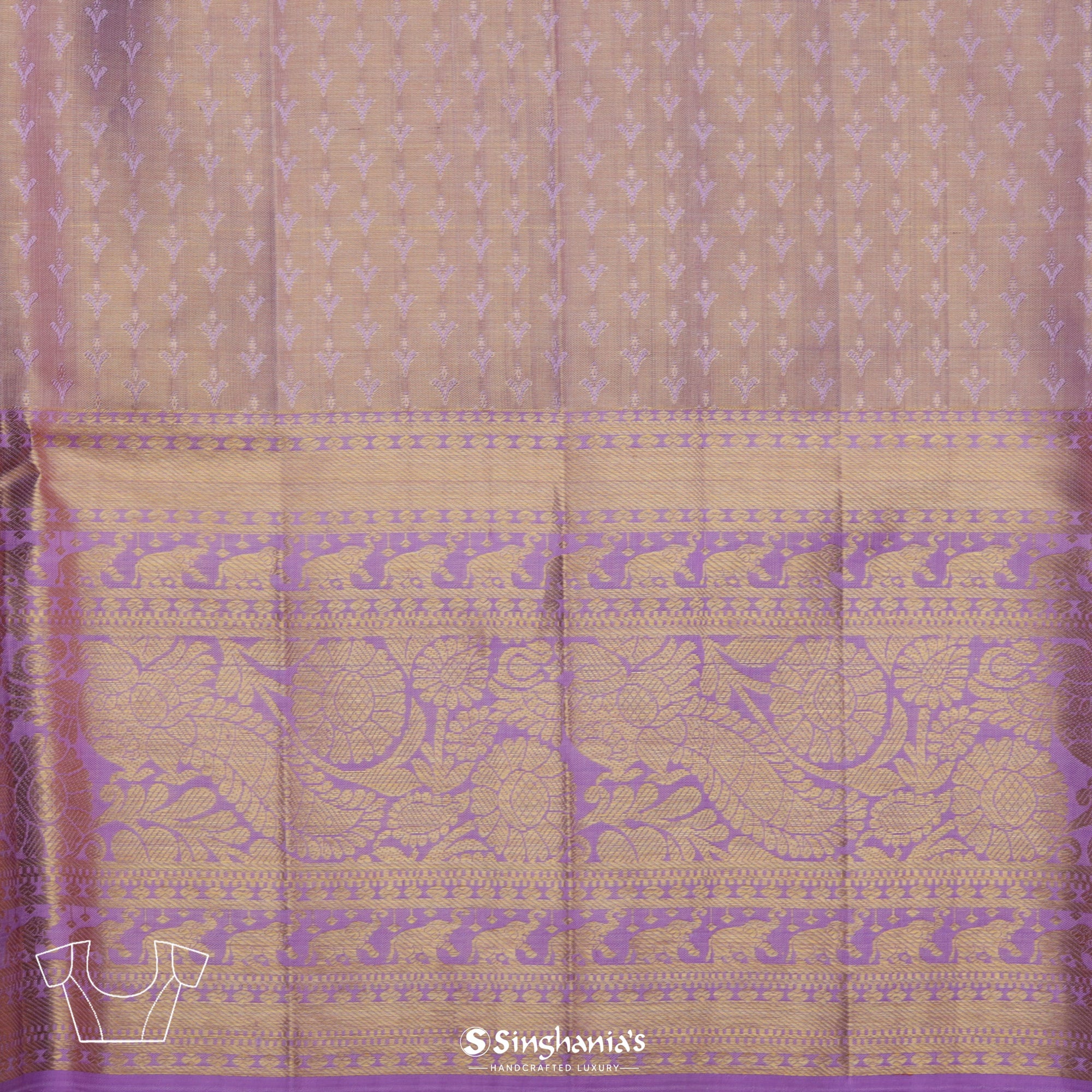Golden Crest Kanjivaram Silk Saree With Geometrical Weaving