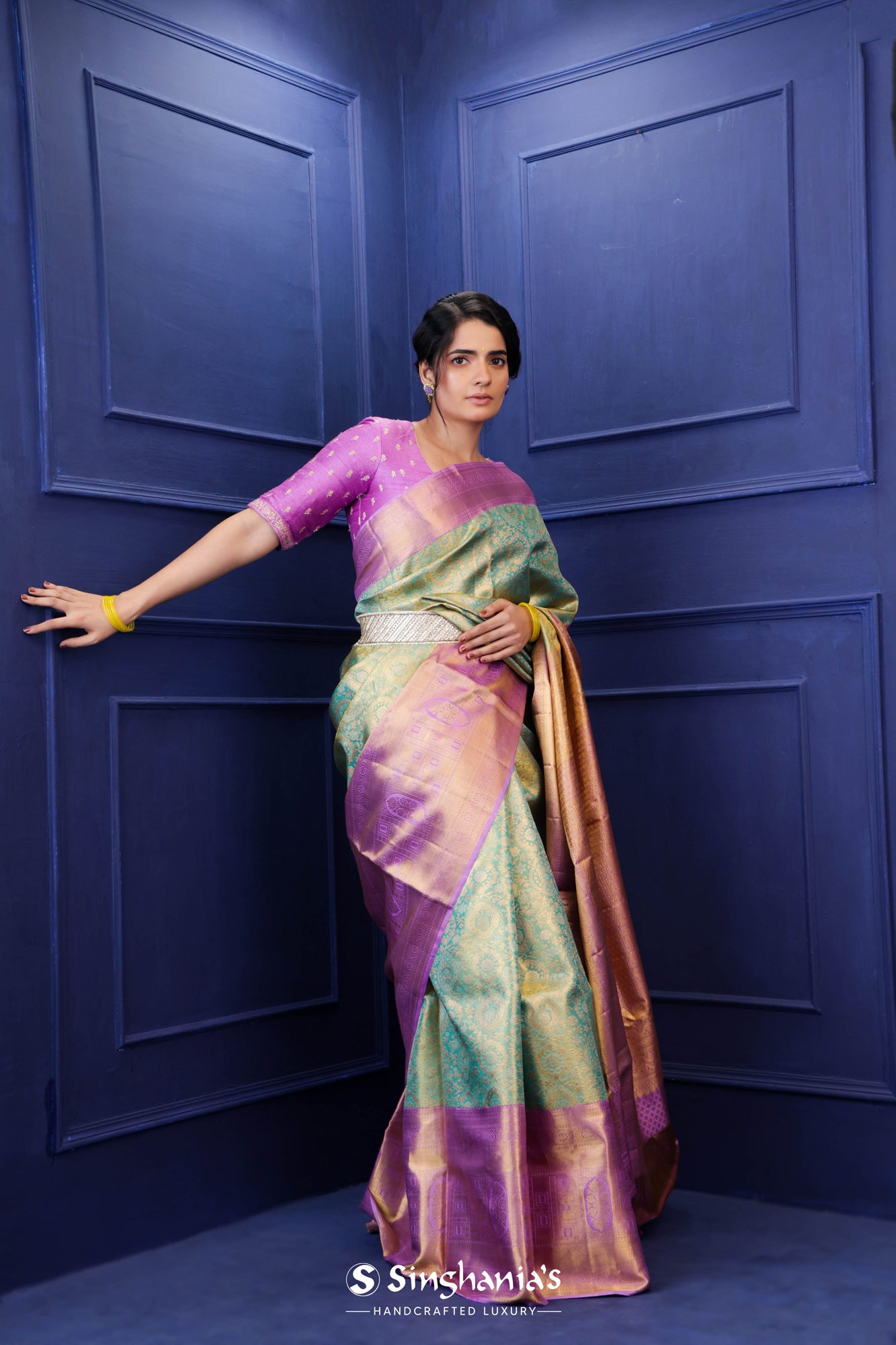 Turquoise Blue Banarasi Silk Saree With Designer Blouse – STORI