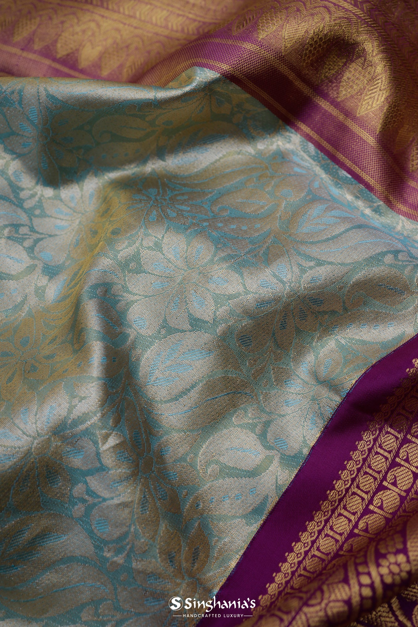 Baby Blue Kanjivaram Silk Saree With Floral Jaal Weaving