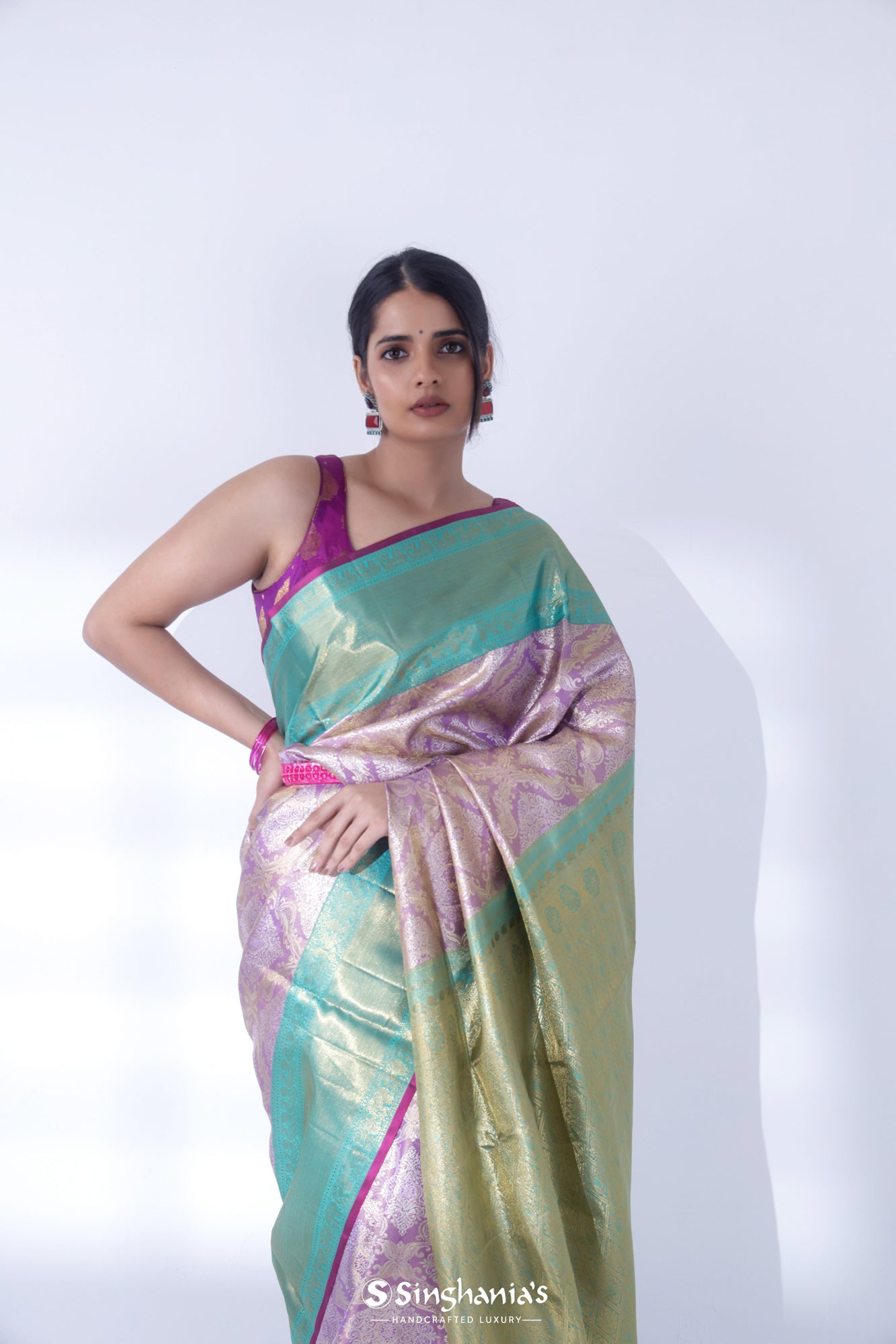 Mauve Purple Kanjivaram Silk Saree With Floral Ogival Weaving