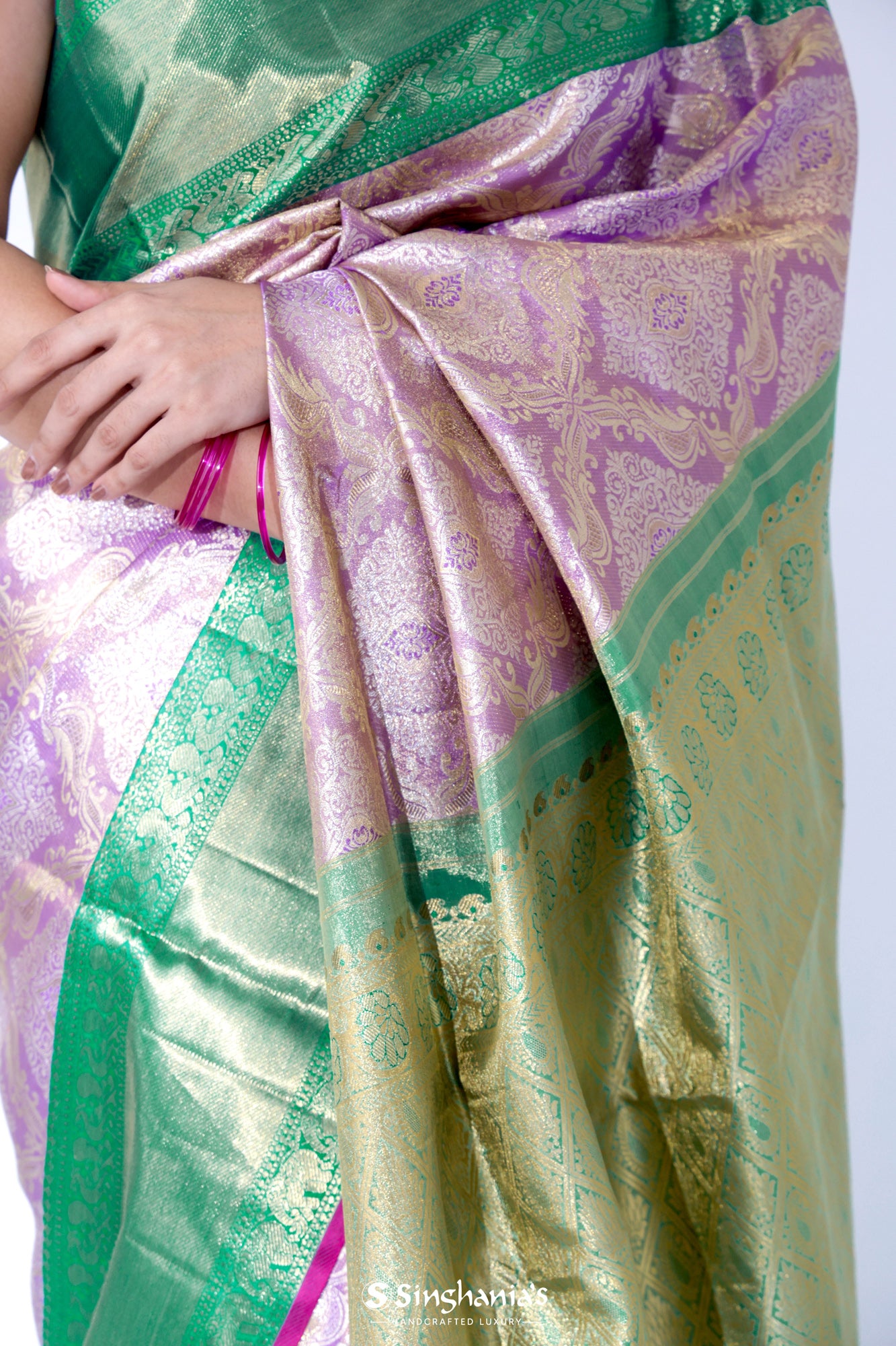 Mauve Purple Kanjivaram Silk Saree With Floral Ogival Weaving