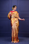 Brownish Red Kanjivaram Silk Saree With Floral Jaal Weaving