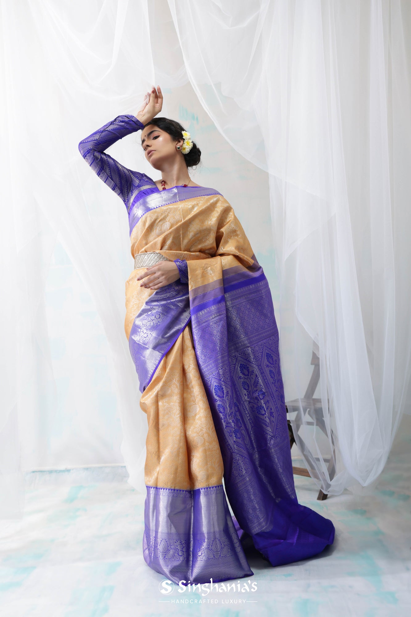 Silk Sarees : Yellow silk jacquard weaving wedding saree