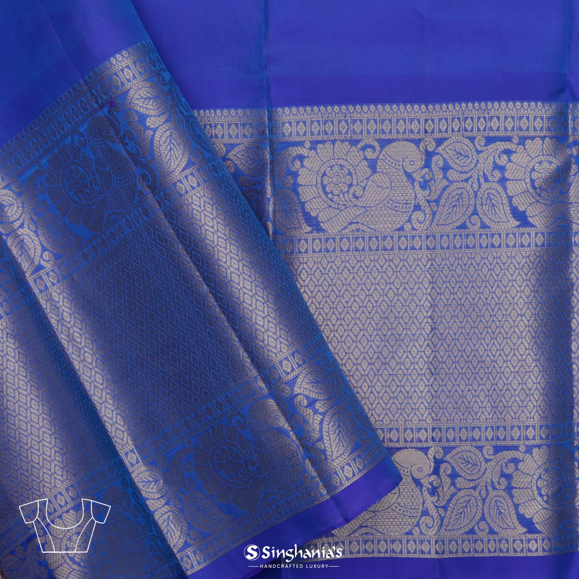 Chlorine Blue Kanjivaram Silk Saree With Floral Buttas Weaving