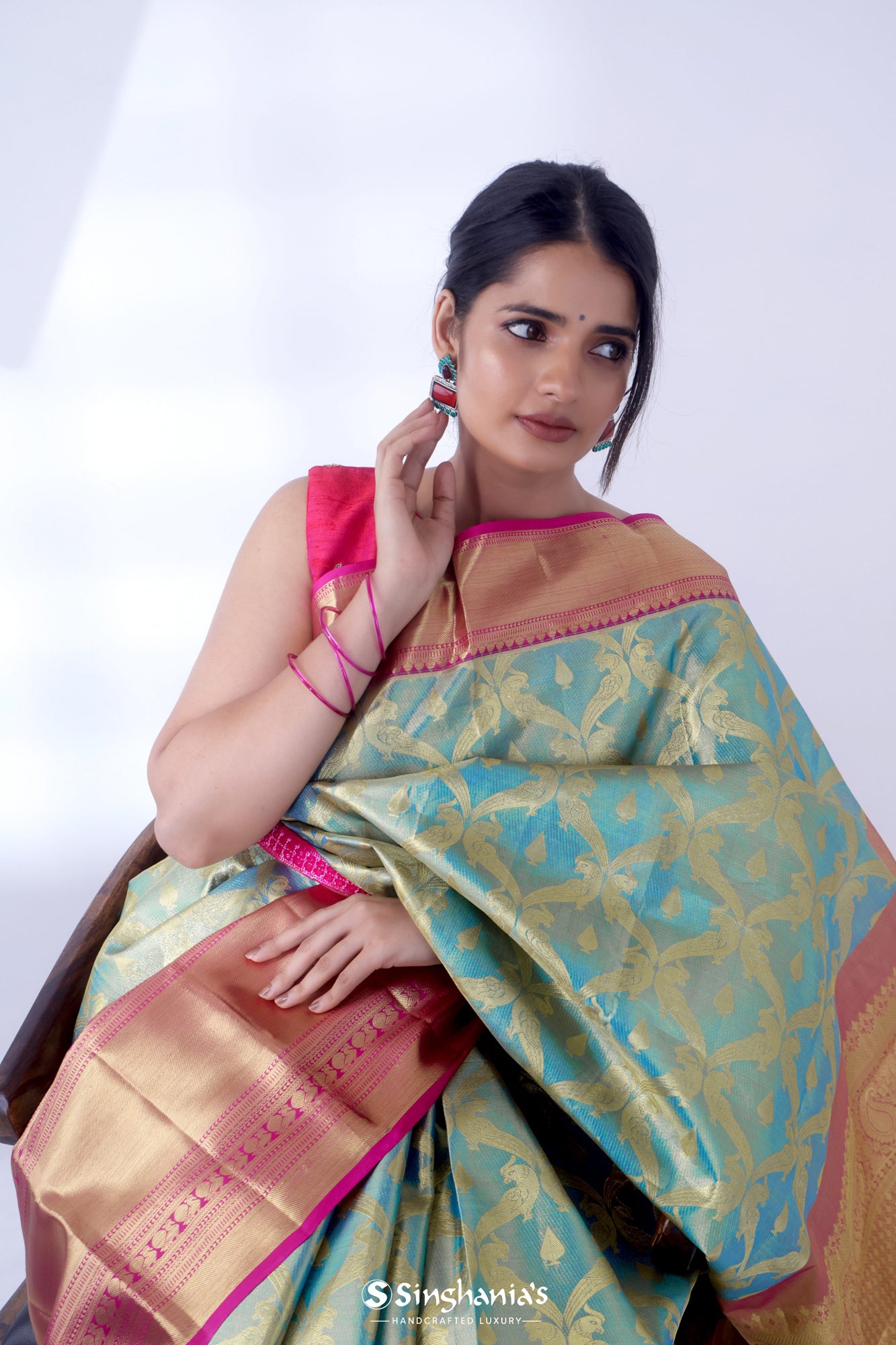 Morpich Bollywood Silk Blend Gota Work Saree and Morpich Bollywood Silk  Blend Gota Work Sari online shopping