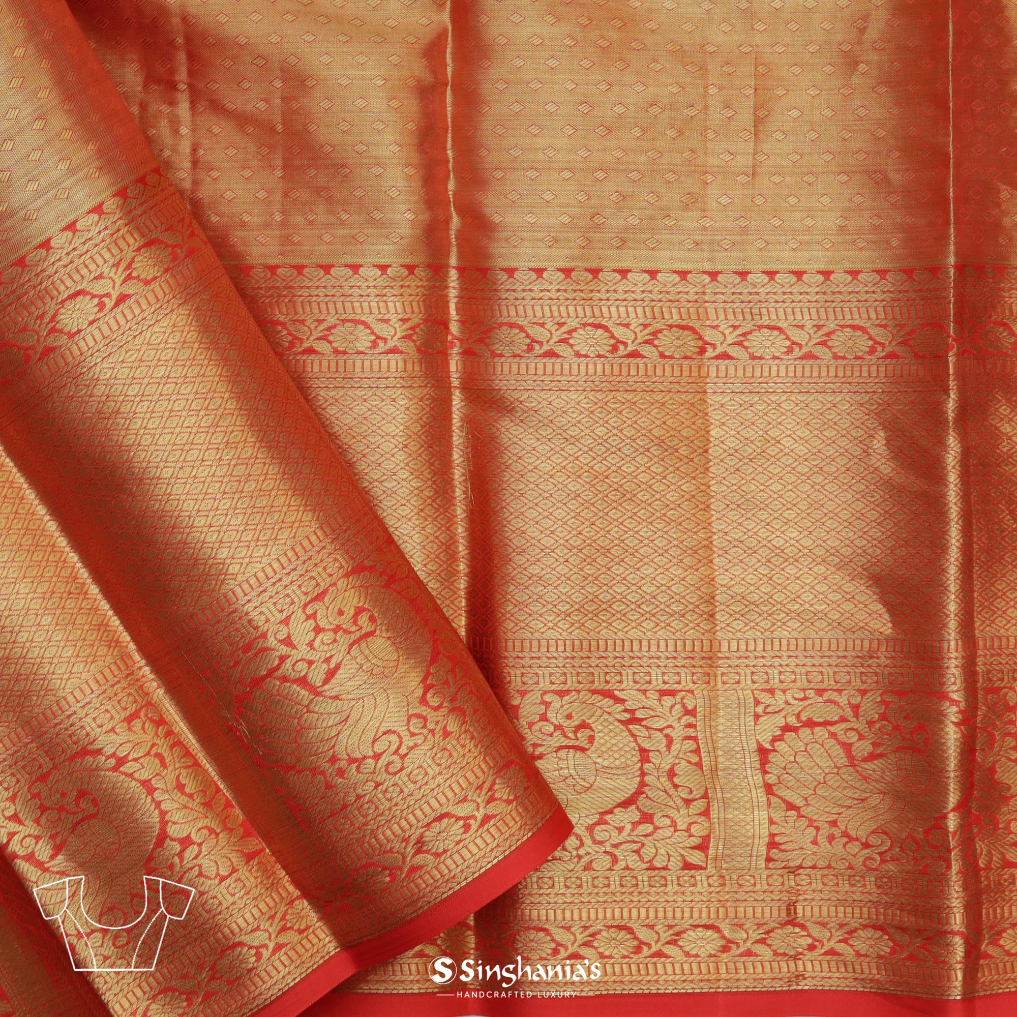 Spanish Yellow Kanjivaram Silk Saree With Floral Jaal Weaving