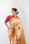 Blond Gold Kanjivaram Silk Saree With Floral Jaal Weaving
