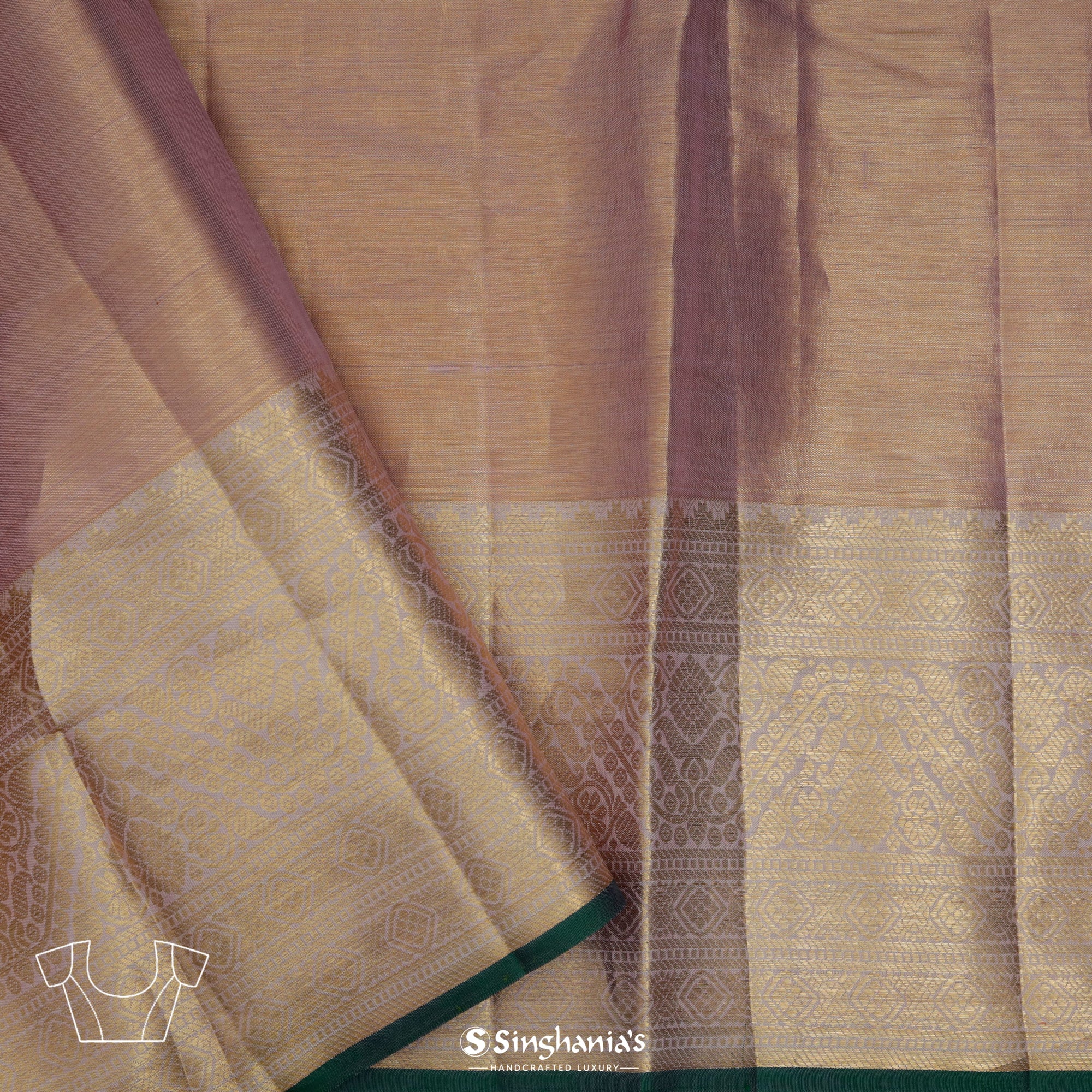 Antique Gold Kanjivaram Silk Saree With Floral Jaal Weaving