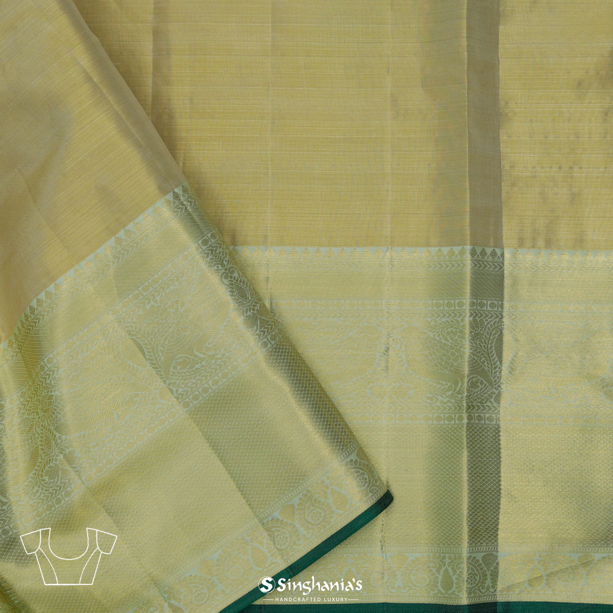 Stem Green Kanjivaram Silk Saree With Floral Jaal Weaving