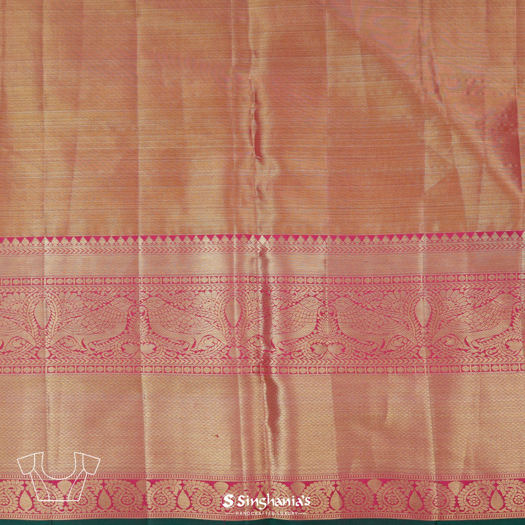 Copper Red Kanjivaram Silk Saree With Floral And Bird Weaving