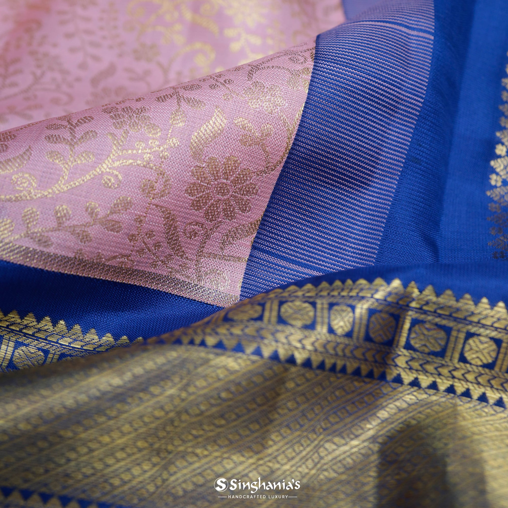 Pale Purple Kanjivaram Silk Saree With Floral Jaal Weaving