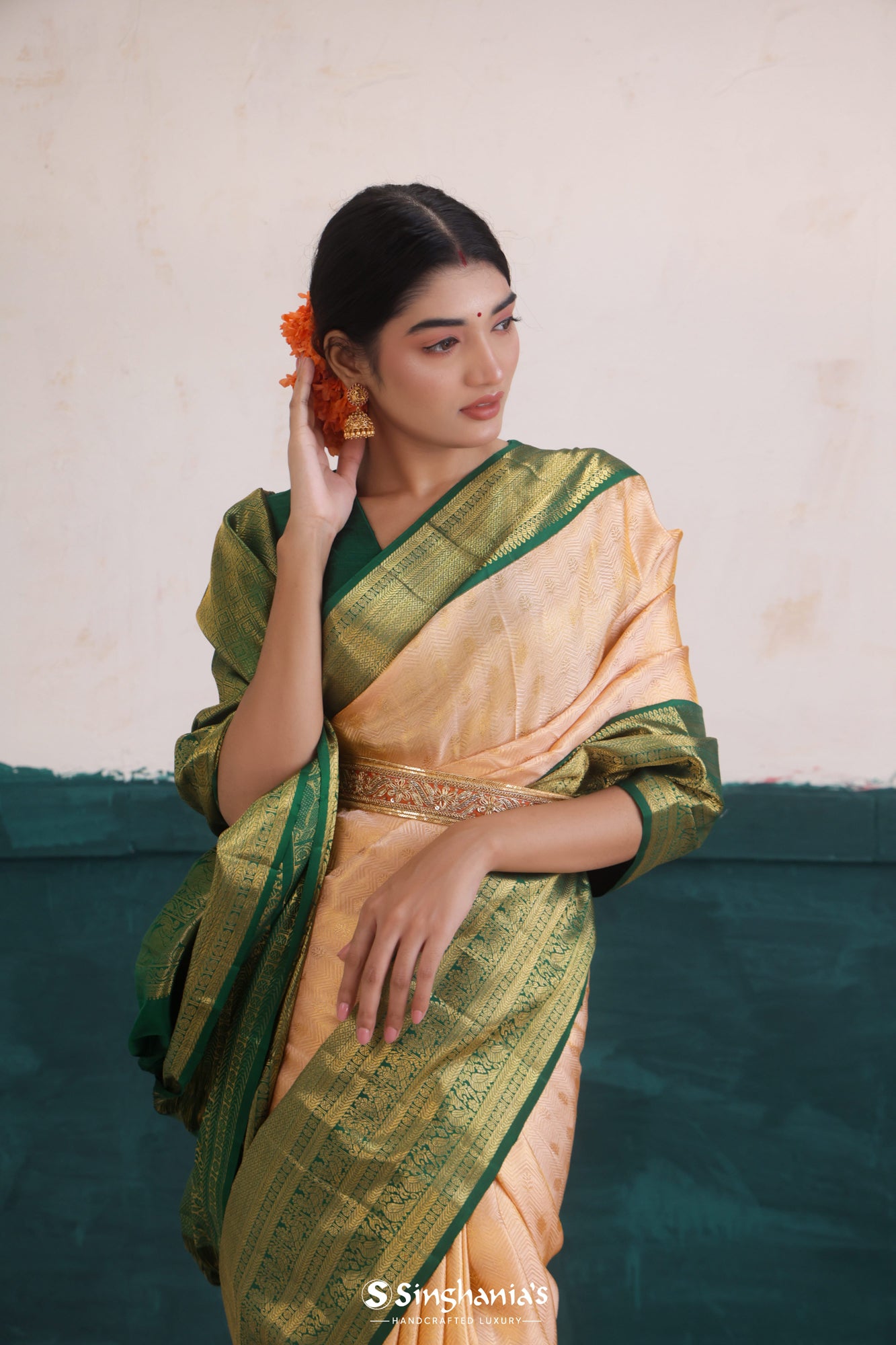Admirable Shaded Parrot Green and Peach Combination Designer Saree | Saree  designs, Saree blouses online, Party wear sarees