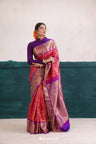Cherry Pink Kanjivaram Silk Saree With Floral Jaal Weaving
