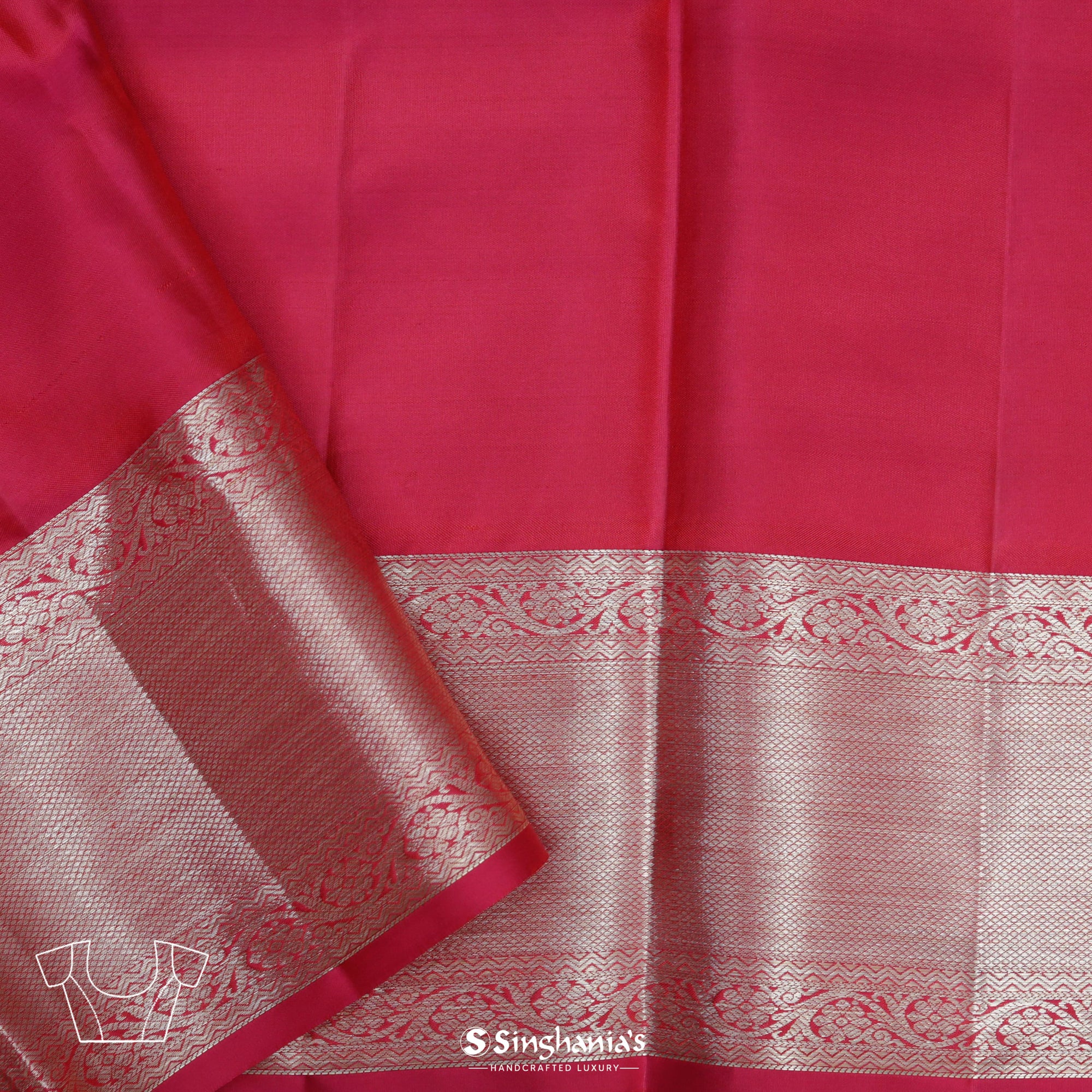 Raspberry Red Kanjivaram Silk Saree With Floral Jaal Weaving