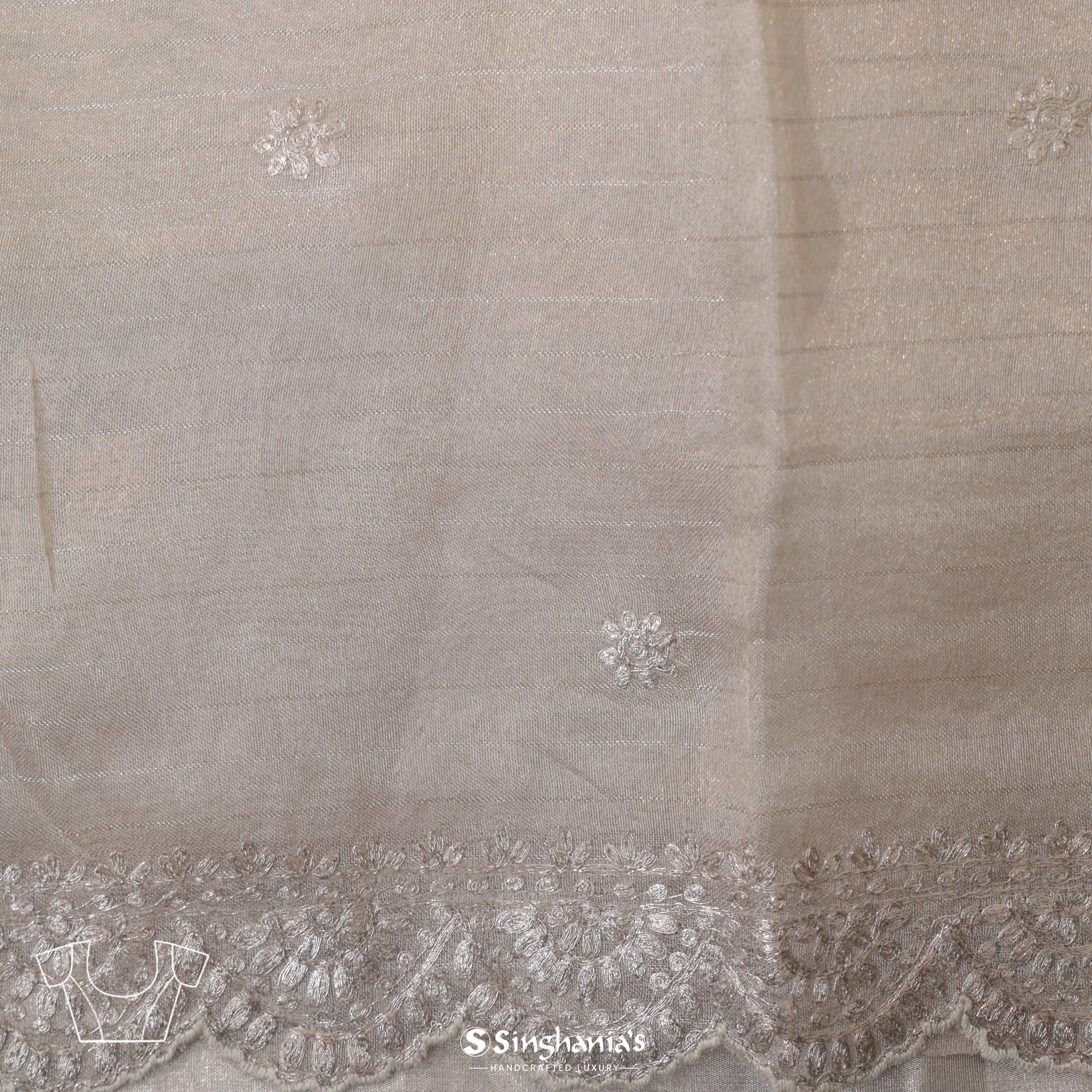 Light Gray Organza Saree With Hand Embroidery