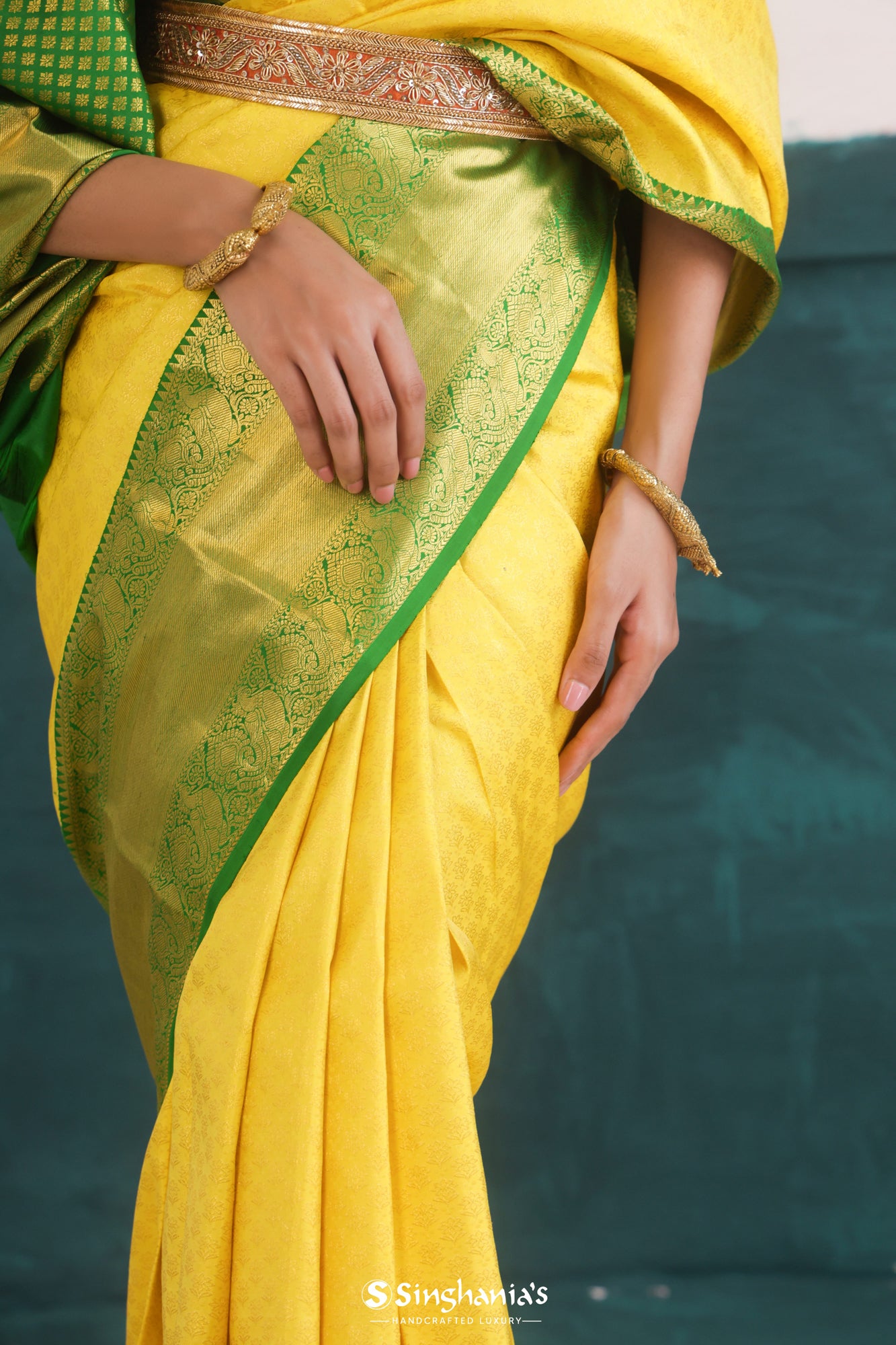 Yellow Brocade Pure Silk Banarasi Saree – Tirumala Designers
