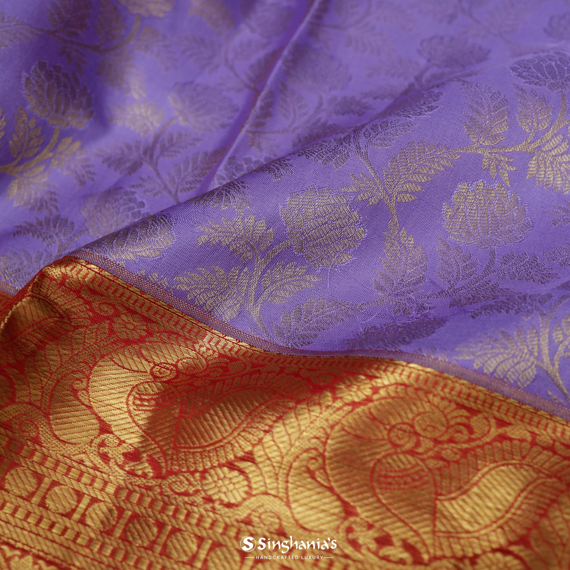 Lilac Kanjivaram Silk Saree With Floral Jaal Weaving