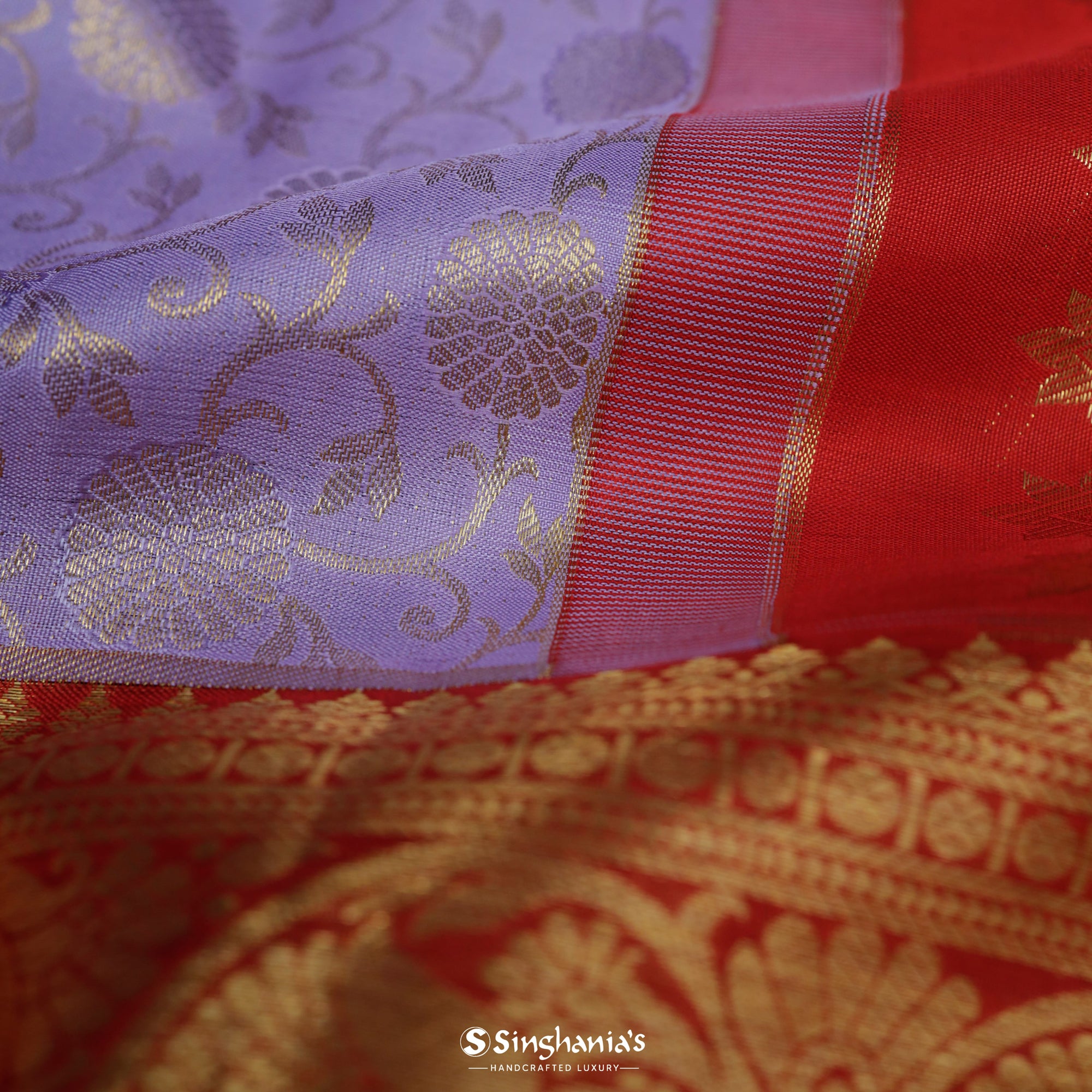 Lavender Indigo Kanjivaram Silk Saree With Floral Jaal Pattern