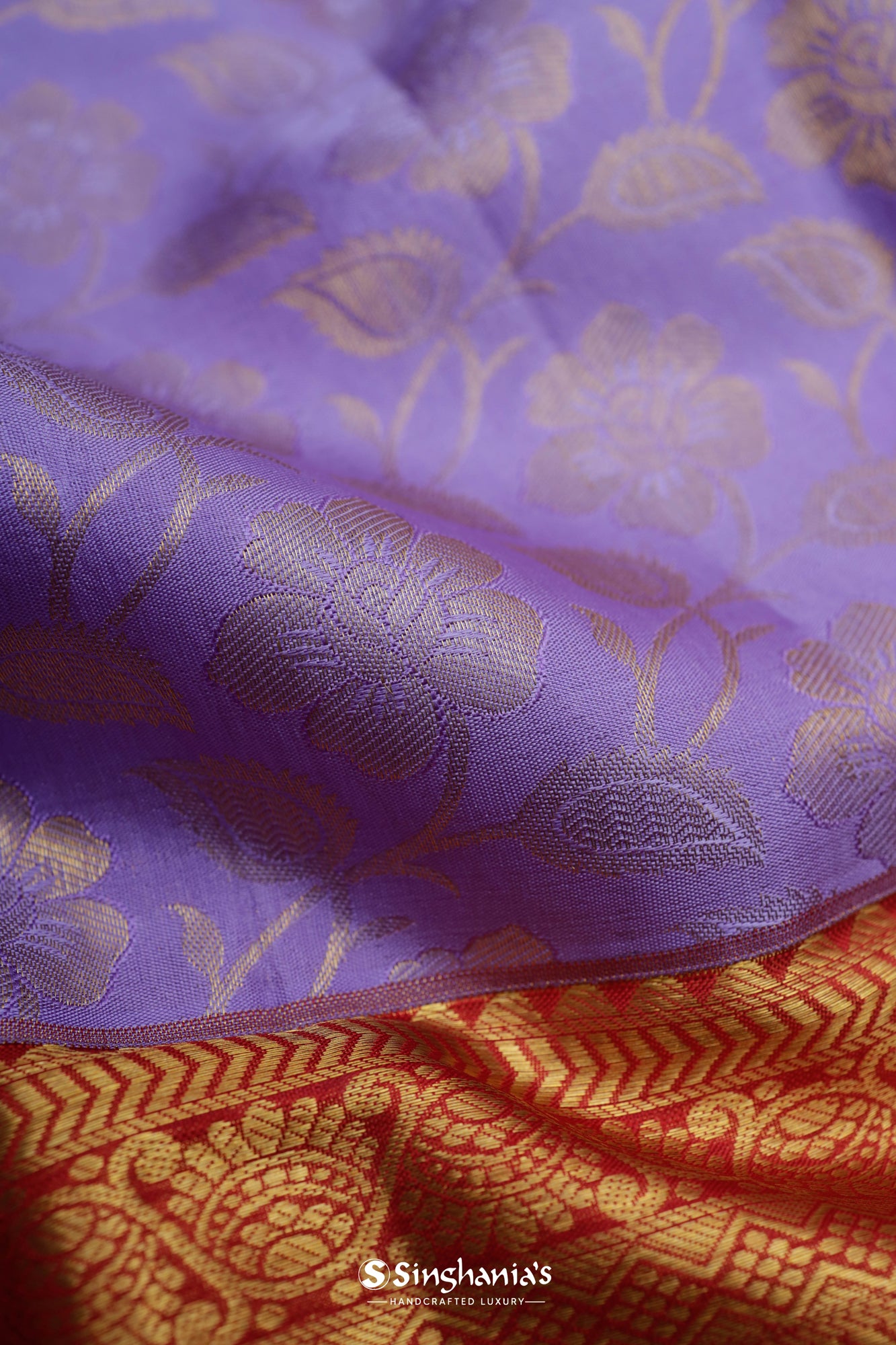 Periwinkle Purple Floral Jaal Kanjivaram Silk Saree