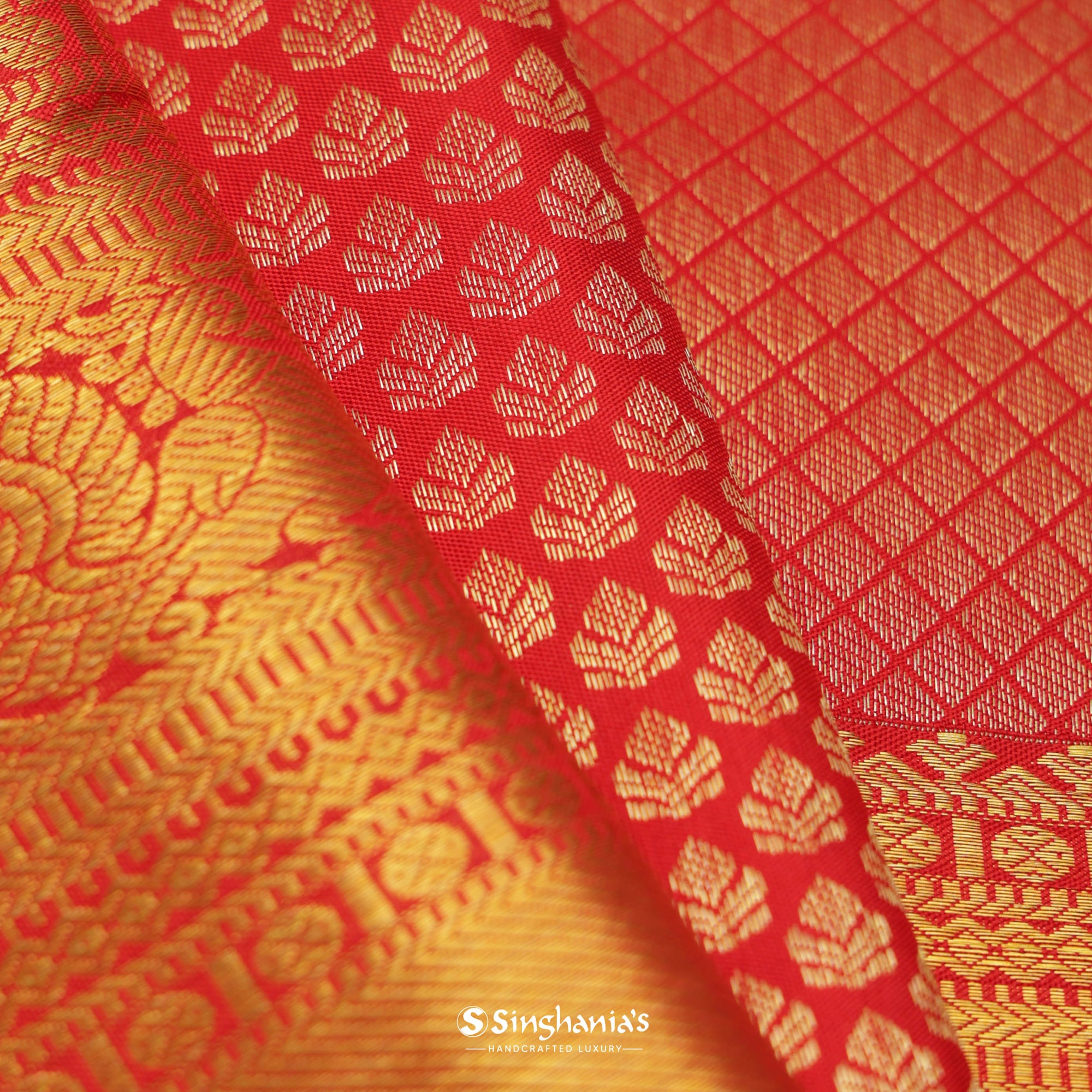 Persian Red Kanjivaram Silk Saree With Floral Buttis Design