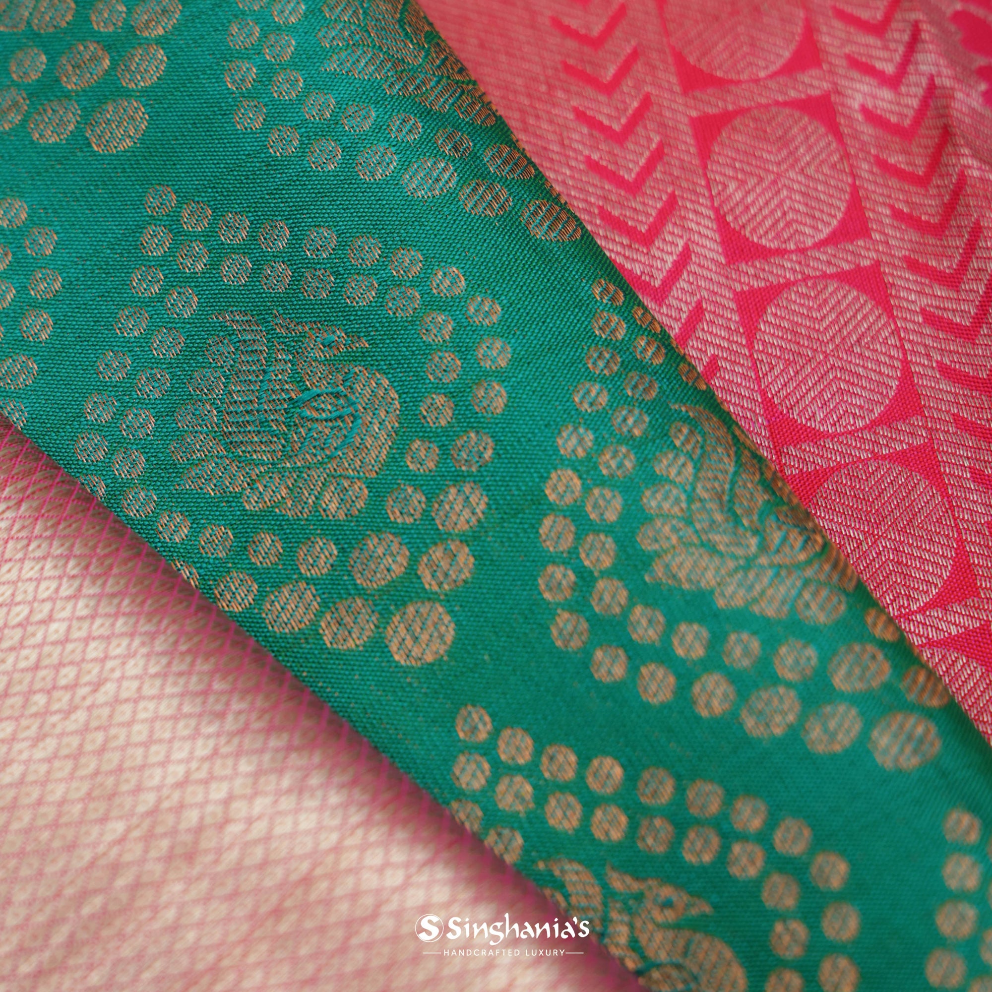 Castleton Green Kanjivaram Silk Saree With Floral Buttas Design