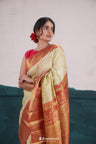 Tea Green Kanjivaram Silk Saree With Floral And Bird Weaving