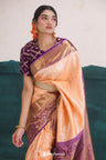 Peach Orange Kanjivaram Silk Saree With Floral Jaal Weaving