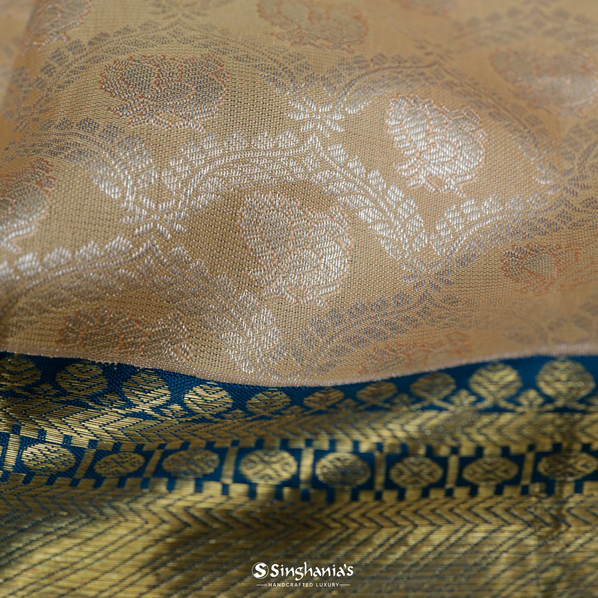 Tan Brown Kanjivaram Silk Saree With Floral Jaal Weaving