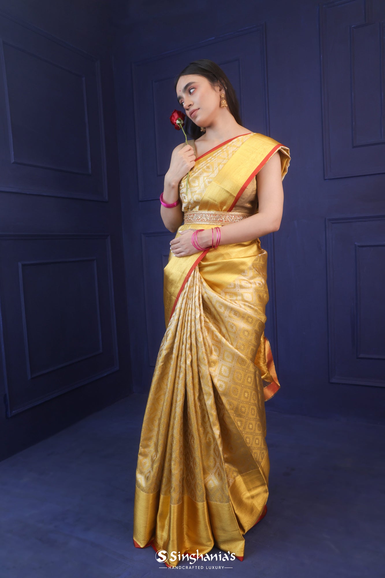 Light Gold Kanjivaram Silk Saree With Floral Pattern