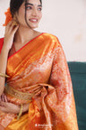 Coral Orange Kanjivaram Silk Saree With Floral Jaal Weaving