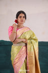Olive Green Kanjivaram Silk Saree With Floral Jaal Pattern