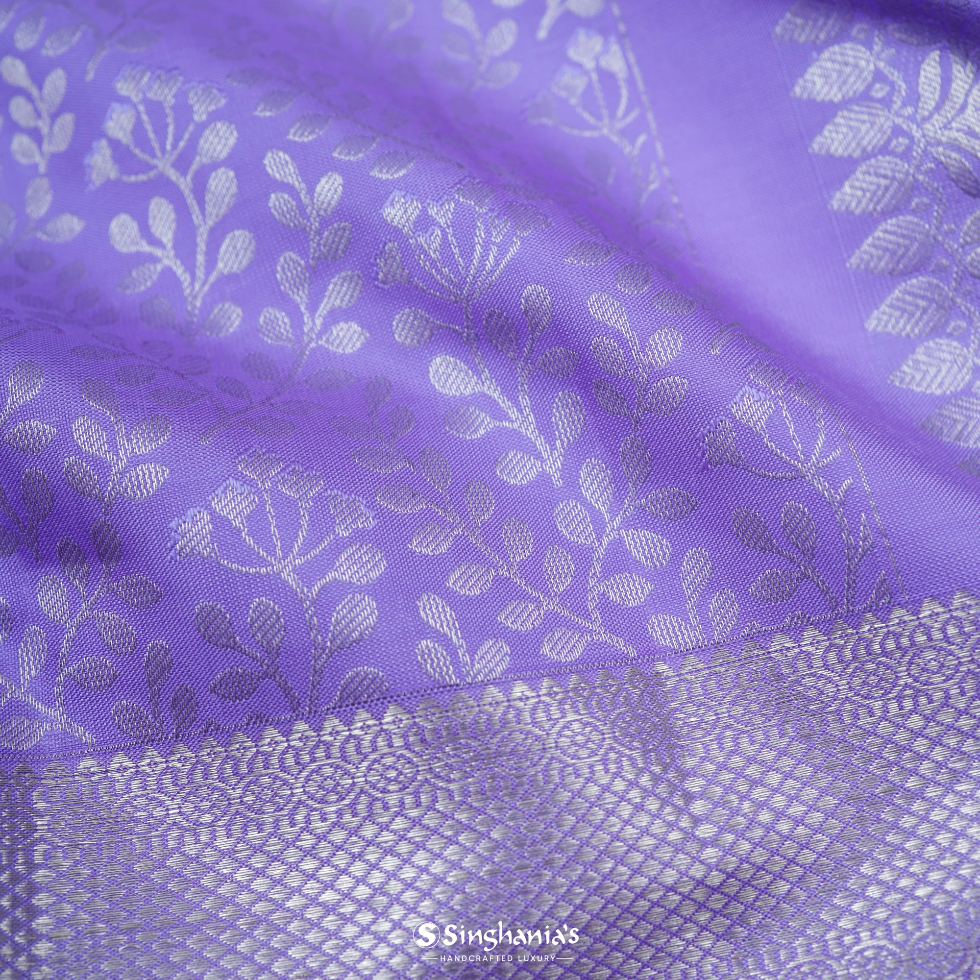 Medium Purple Kanjivaram Silk Saree With Floral Jaal Pattern